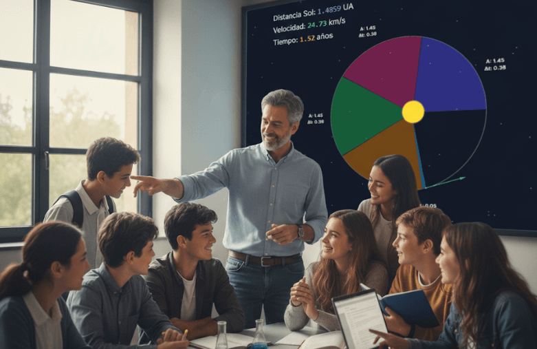 Inspirando el futuro: Un profesor guía a sus alumnos a través de las leyes de Kepler, transformando una clase en una lección viva que recordarán por años.